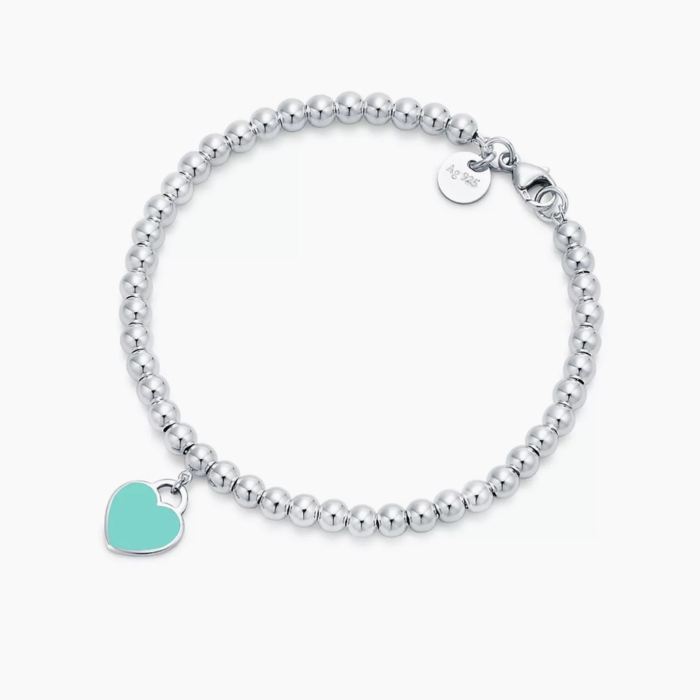 Tiffany Blue Heart Tag Bead Bracelet